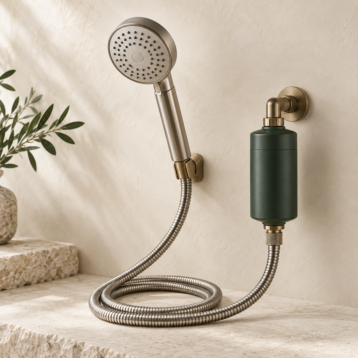Filtered handheld shower head system with inline filter housing