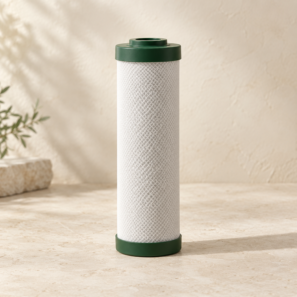 Replacement water filter cartridge with forest green end caps